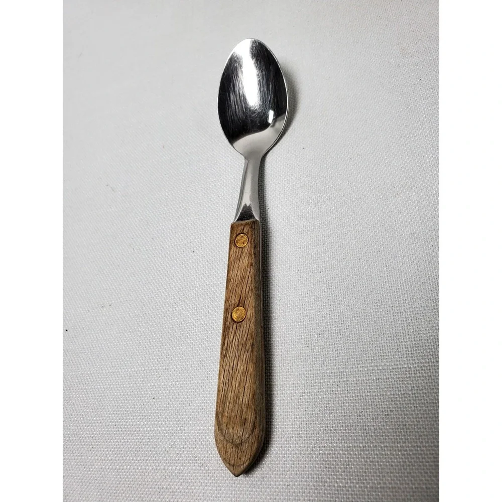 Vintage Stainless USA Spoon Wood‎ Handle Riveted Flatware Rustic Kitchen Utensil